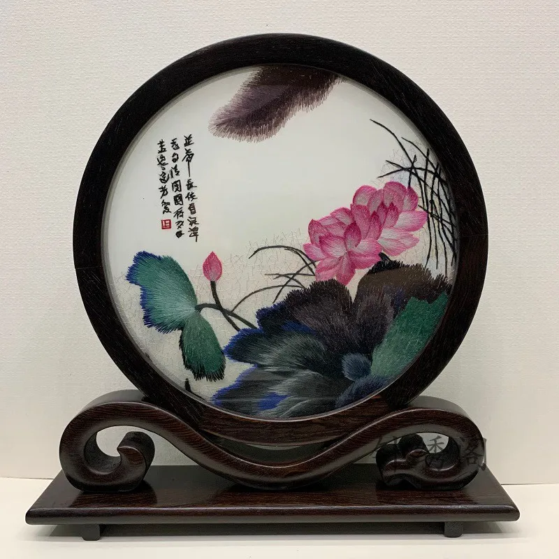 Hand-embroidered Finished Ruyi Frame Ornaments Small Chicken Wings Wood Double-sided Embroidery Gift Cabinet Desktop 2