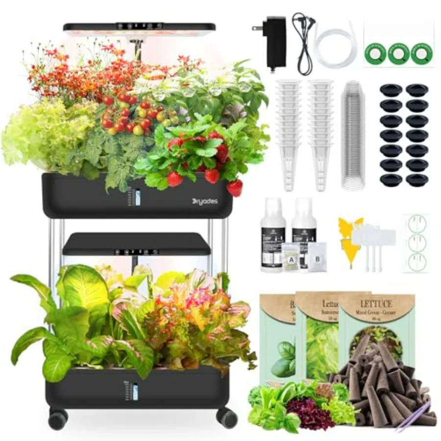 

44-Pod Indoor Hydroponic Growing System with 3 Free Seeds Starter Kit Lettuce Salad Mixed Basil Dual 53W Full-Spectrum LED 10-L