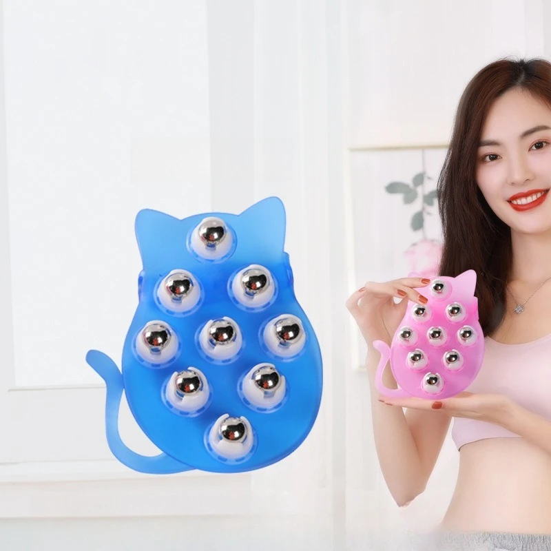 

Cat shaped Nine Ball Massager Full body Massage Ball Meridian Brush Body Beauty Steel Ball Massage Brush