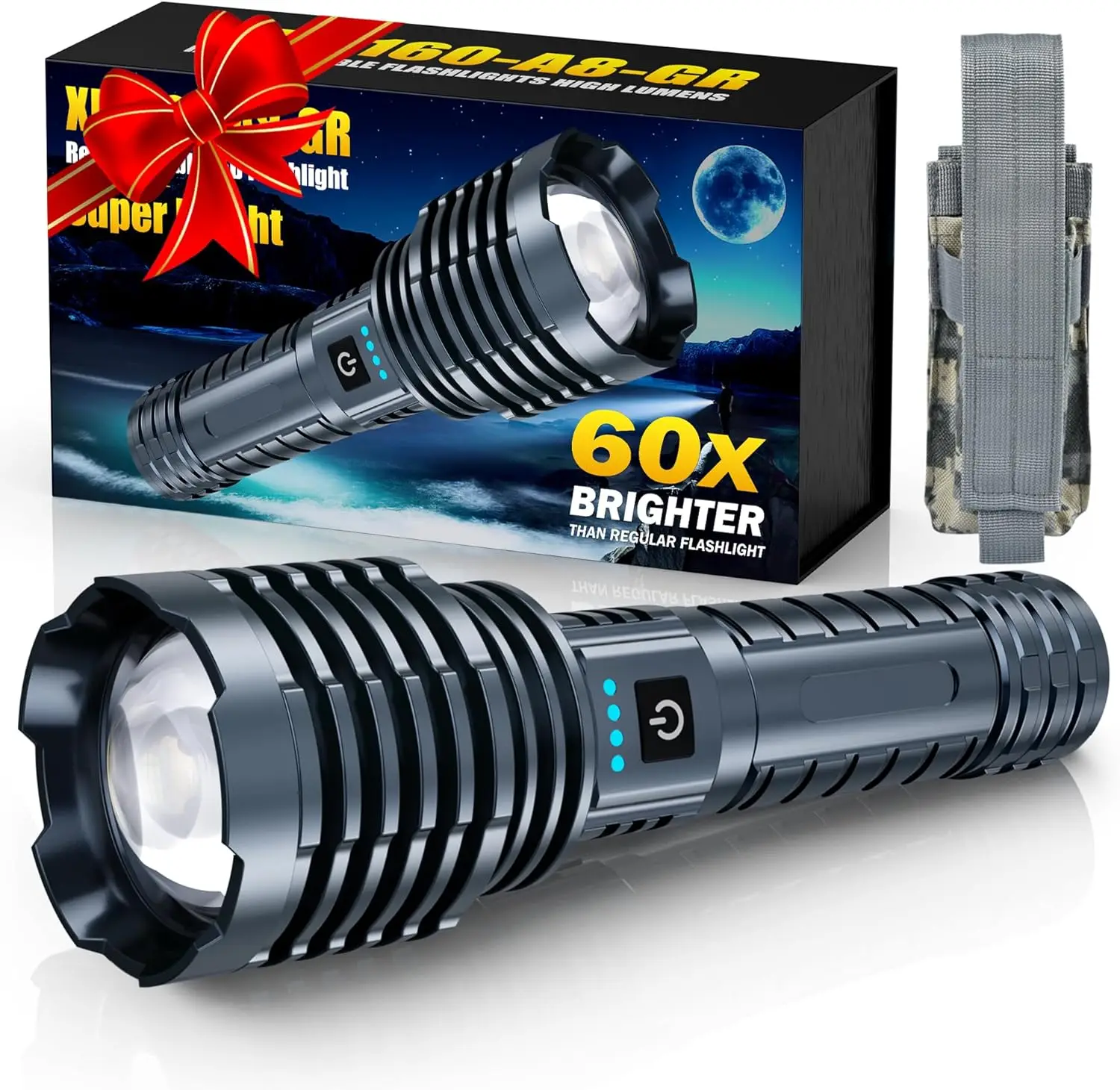 Ultra Bright 2400 Lumen Rechargeable LED Flashlight, IPX7 Waterproof with Floodlight & Spotlight for Camping and Emergency Use