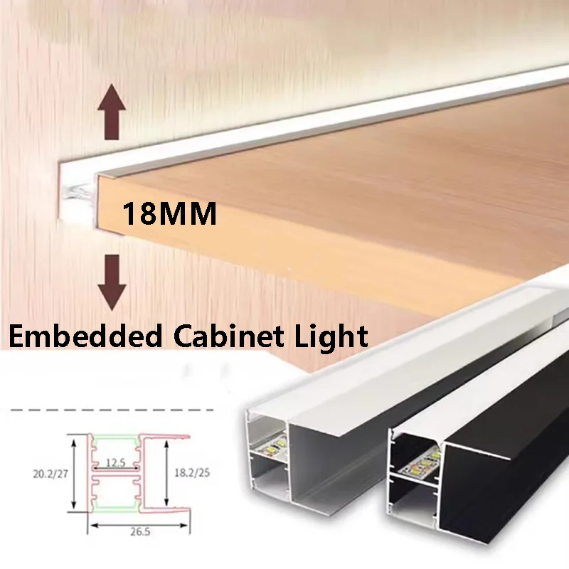 Embedded Up Down Glow LED Cabinet Light Aluminum Profile Pc Diffuse Channel Showcase Bookcase Wardrobe Linear Hard Bar Light