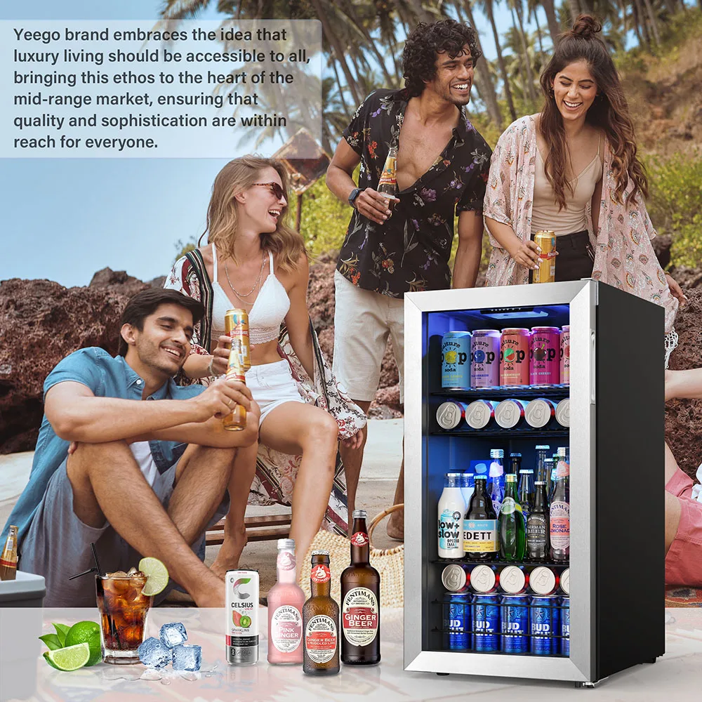 Refrigerador de bebidas Yeego de 3,1 pies cúbicos: mini refrigerador de 121 latas con puerta de vidrio, refrigerador con termostato ajustable para oficina en casa o bar