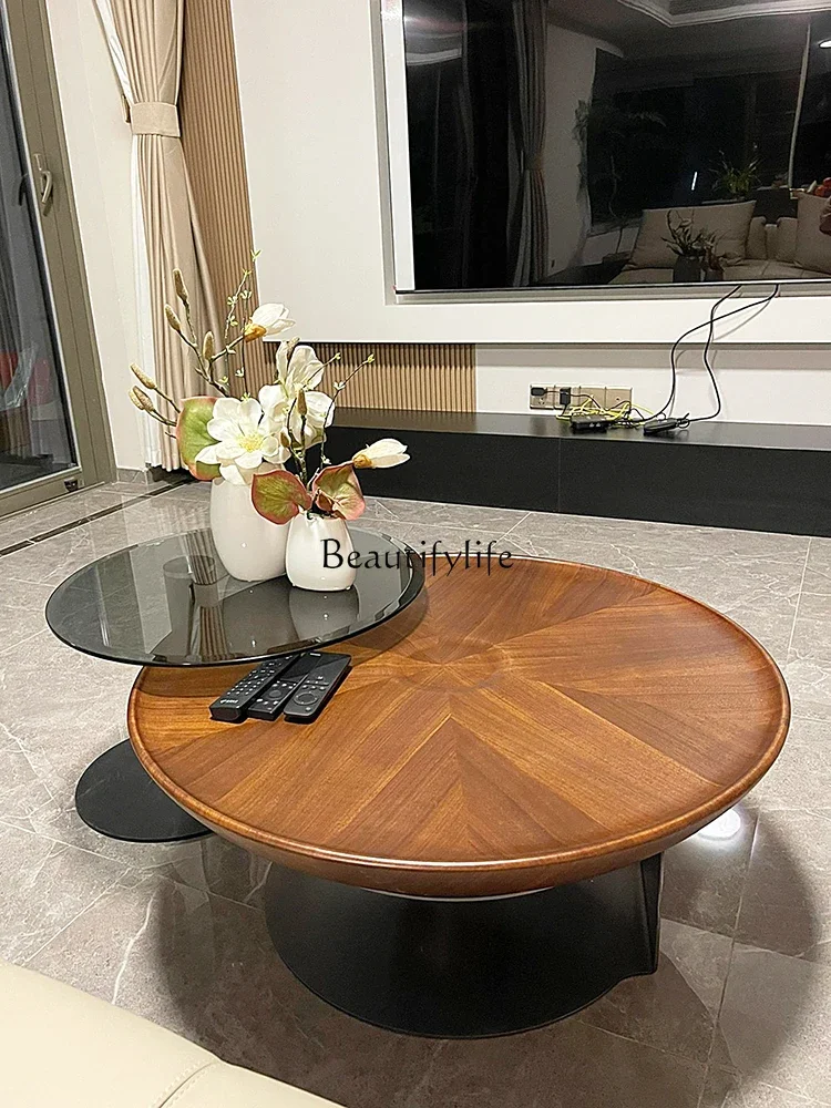 

FG26Minimalist Small Apartment round Tea Table Living Room Walnut Side Table
