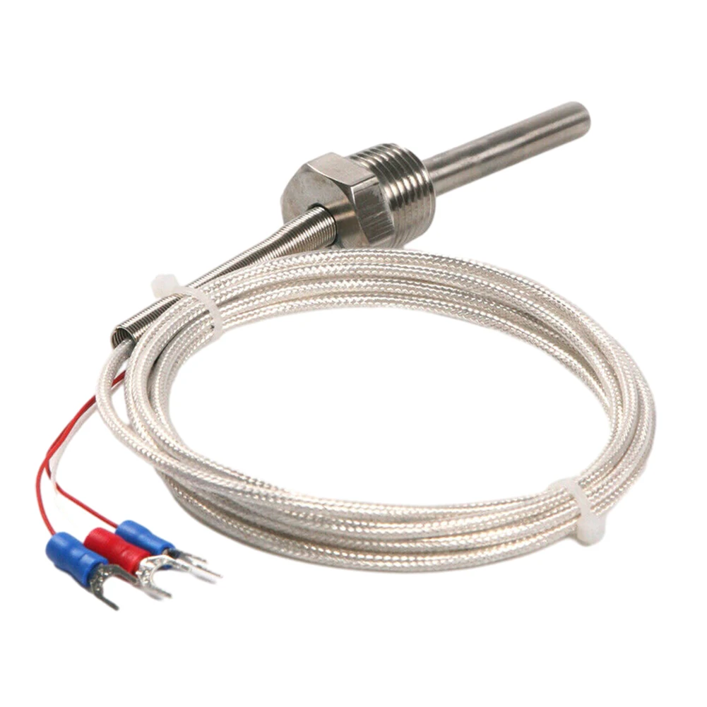 RTD-Pt100 Temperature Ohm Probe Sensor Stainless Steel Probe 3-wire Cable -50~200 °C L 50mm PT NPT /2'' With Insulated Thread