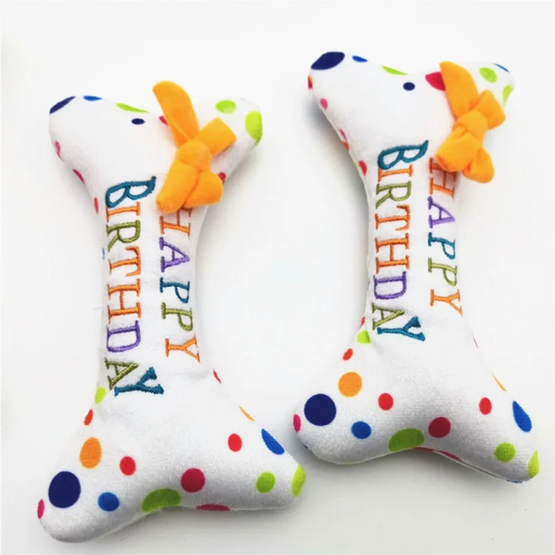 Interactive Pet Dog Toy Cute Birthday Cake Squeaky Toys Bite Resistant Bone Shape Stuffed Toy Puppy Chew Toy Pet Dog Accessories