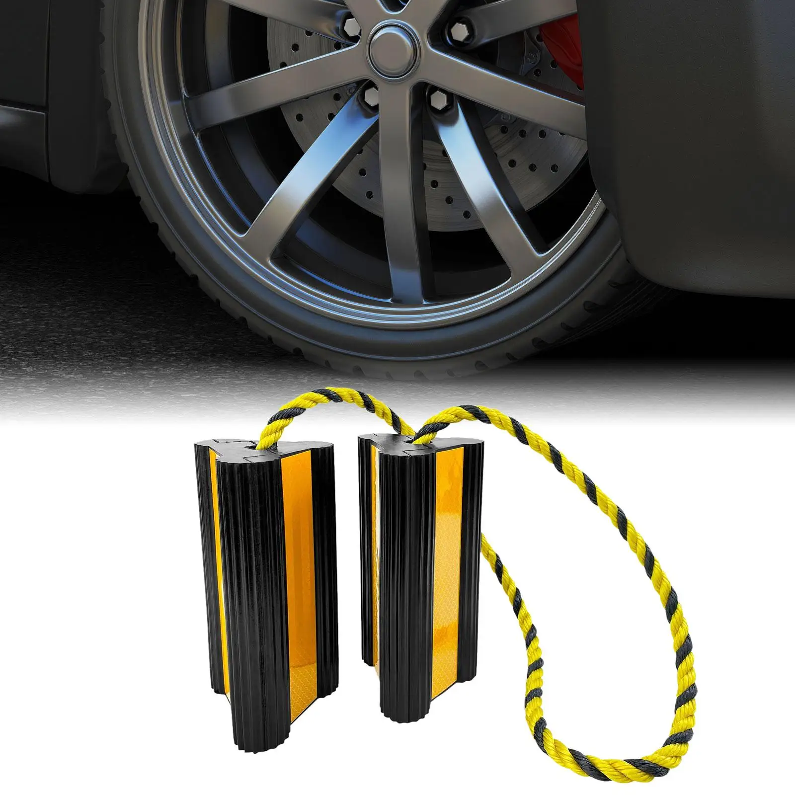 RV Wheel Chock Blocks Sturdiness Yellow Reflective Tape Easy to Use Airplanes Airport Aprons Dual Wheel Chocks Front and Back