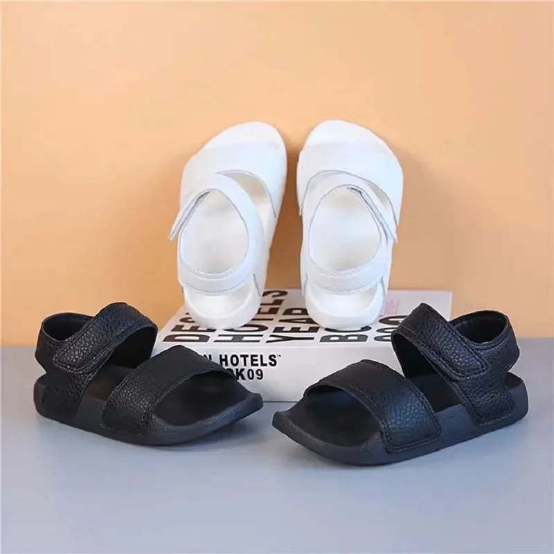 Girls Boys Sandals Casual White Black Shoes Comfortable Non-slip Children's Genuine Leather Summer Beach Open Toe Kids Shoes