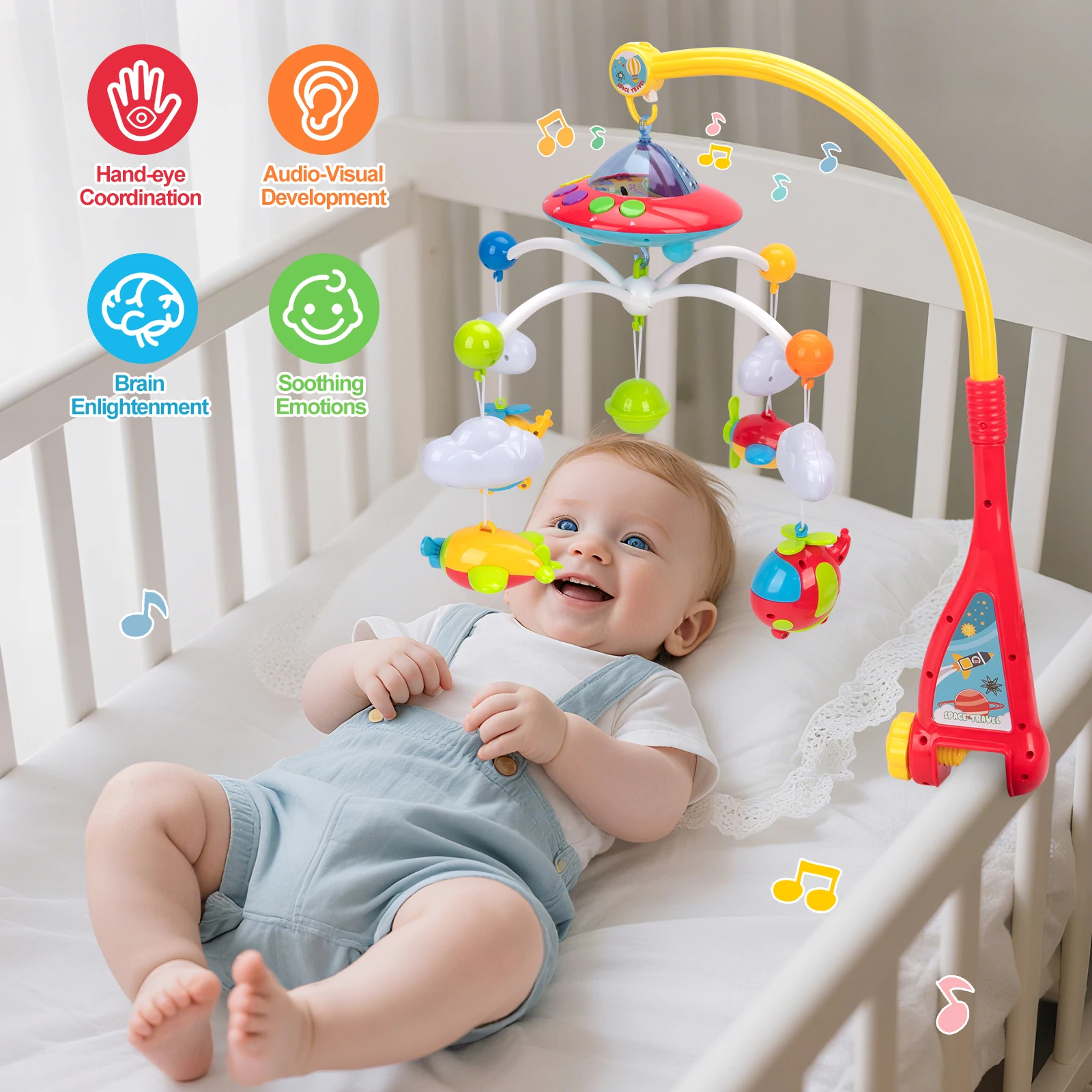 Musical Baby Crib Mobile with 108 Melody Lights Projection for Newborn Mobile for Crib Toys for Infants Remote Control Crib Toys