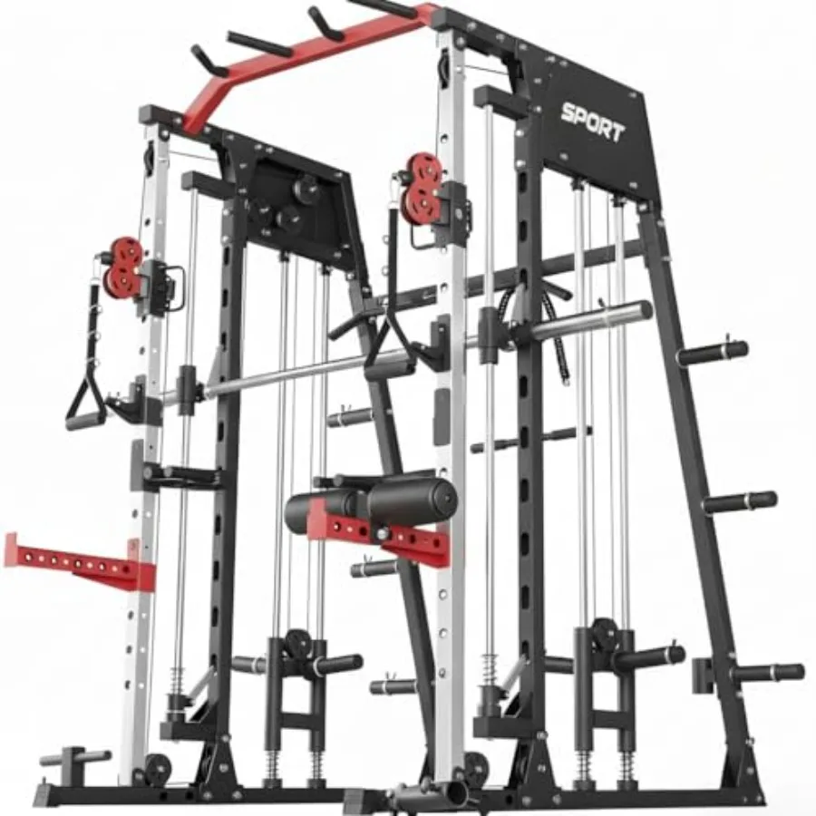 Smith Machine Home Gym All in One Power Cage 2200LBS Workout Equipment Multifunctional Gym with Squat Rack Cable System LAT Pul
