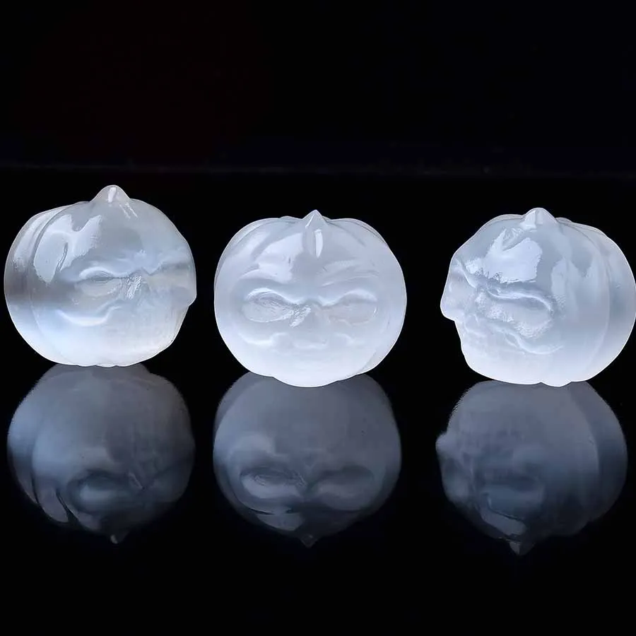 1PC 100% Natural White Selenite Pumpkin Shaped Hand Carved Skull Plate For Reiki Healing Crystal Hallowmas Quartz Mineral Gifts