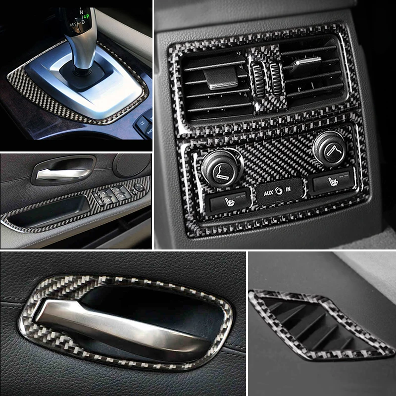 For BMW 5 Series E60 carbon fiber car interior shifting air conditioning CD panel door armrest decorative strip cover decorative