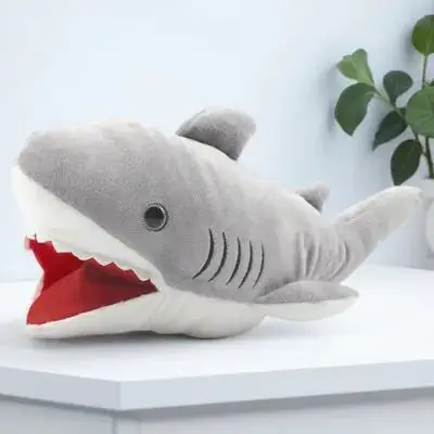 Cartoon-Hai-Handpuppe, Simulationstier, interaktives Geschichtenerzählen, pädagogische Handpuppe für frühes Lernen von Kindern