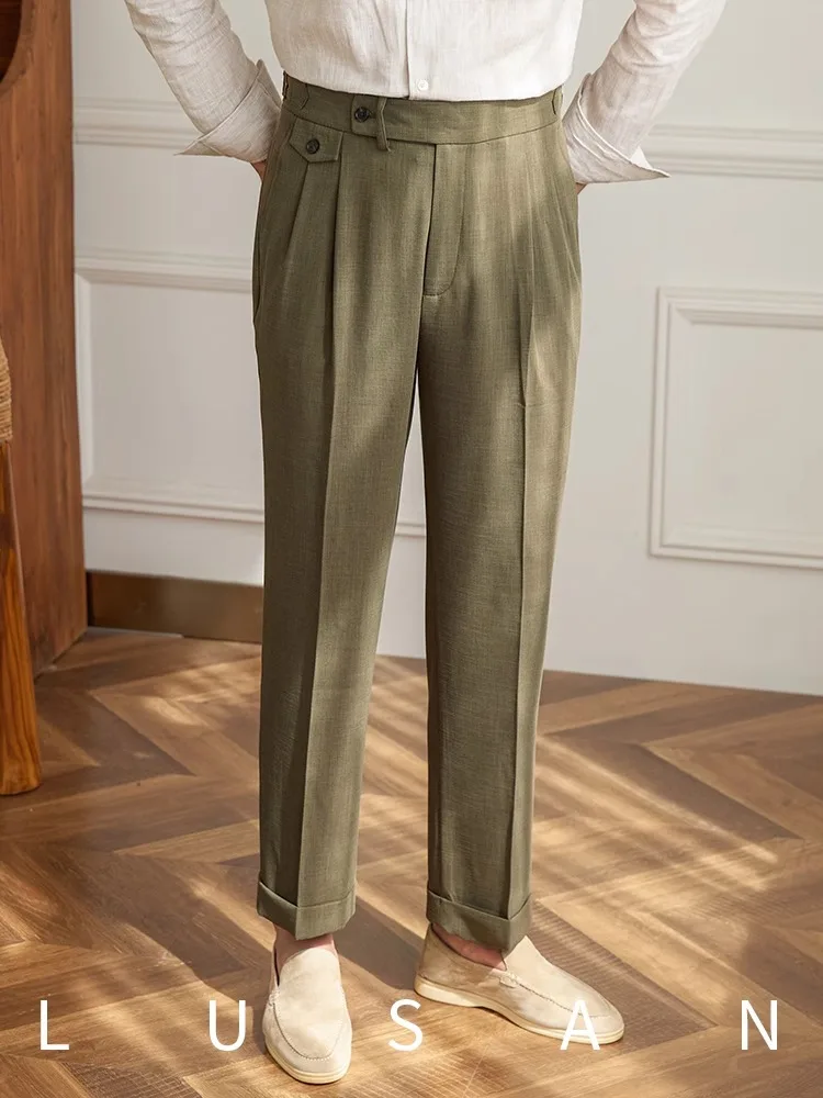

Men's Neapolitan Trousers | Italian-British Style Pants | Lightweight Commuter Wear | Drape Fit Casual Office