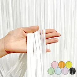 2x2m White Backdrop Curtain Maca Pastel Pink Blue Black White Fringe Foil Curtain for Wedding Birthday Baby Shower Party Decor