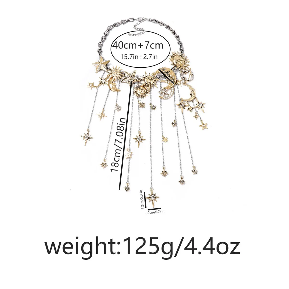 Übertriebene Mehrschichtige Sterne-Mond-Quasten Wasserfall-Halsketten für Frauen Y2k Hiphop Punk Schlüsselbeinkette Party-Schmuck Geschenke – Detail 6