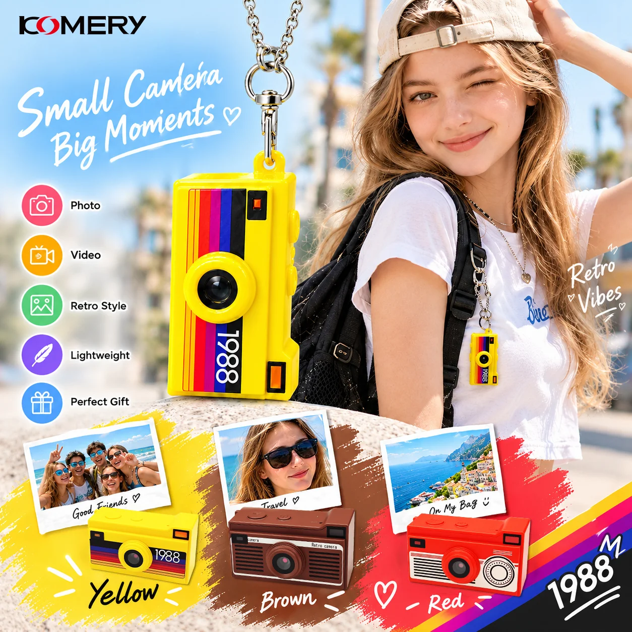 Appareil photo numérique tendance rétro Y2K, pour la documentation quotidienne, portable, idéal pour les voyages, mini appareil photo de poche de style porte-clés