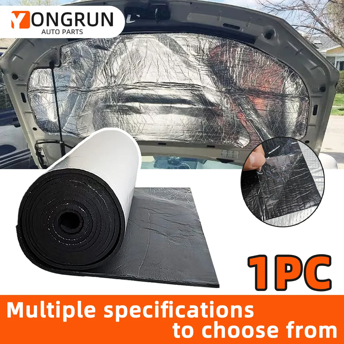 YONGRUN 1PC Coton insonorisant pour porte de voiture et capot moteur, isolation acoustique autocollante, coussin d'isolation en coton insonorisant multi-spécifications