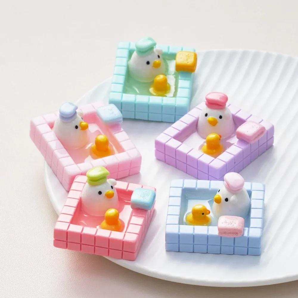 Kawaii Bathing Duck Figurines Cartoon Duck Soak In Hot Springs Resin Miniatures Micro-landscape Decorations