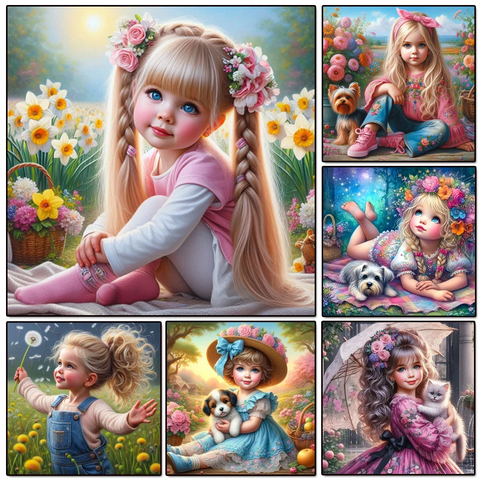 

Diy Diamond Painting Portrait Girl Full Drill Mosaic Flower 5d Embroidery Animal Dog Cat Rabbit New Collection Childs Gift Set