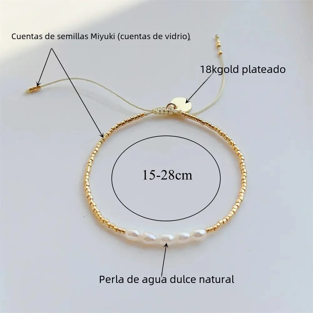 KKBEAD-Pulseras Miyuki para mujer, pulsera de perlas naturales de lujo, cuentas de Color dorado, joyería fina Simple, regalo