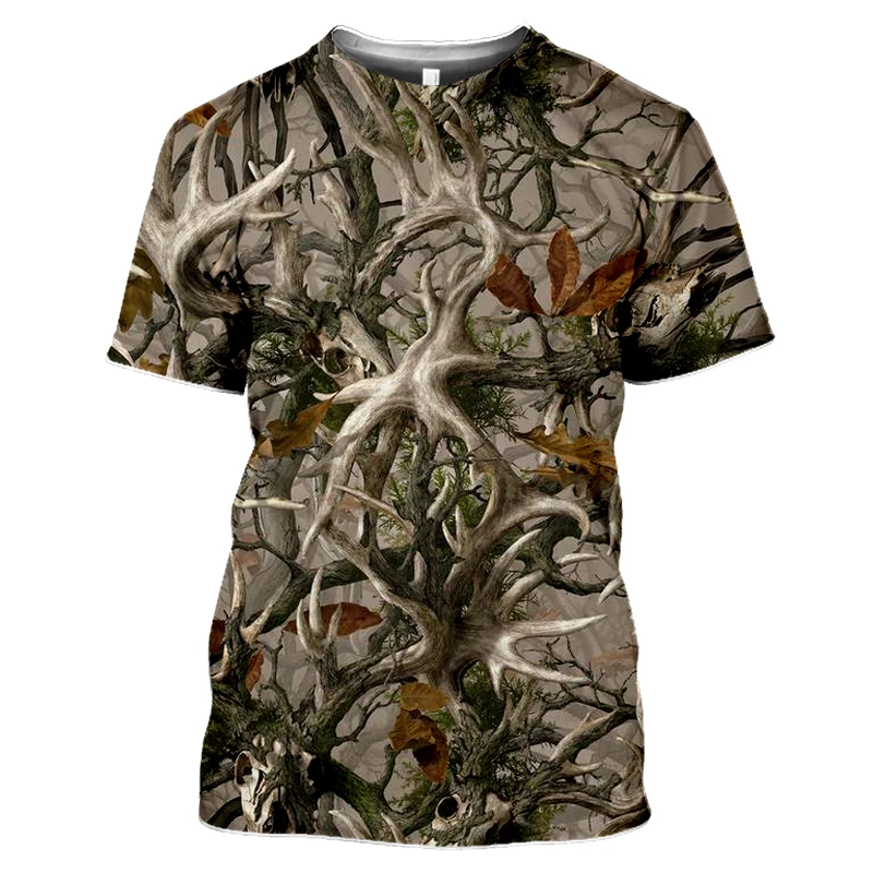 Camiseta con cuello redondo y estampado 3d de camuflaje de caza para hombre, pantalón corto informal de manga corta, camisetas de gran tamaño, camisetas de moda, ropa para hombre