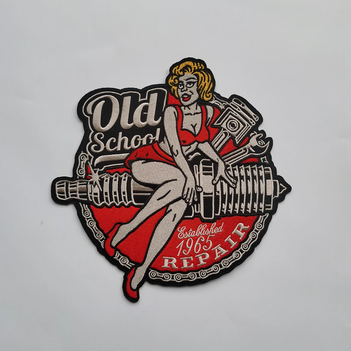 10PCS Old School 1965 Repair Embroidered Patch, Vintage Pin Up Girl Motorcycle Mechanic Sew On/Iron On Patches for Jackets, Jean