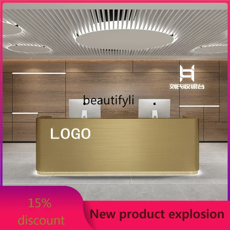 

zzGStainless Steel Simple Modern Clothing Store Hairdressing Shop Bar Counter Cashier Company Reception Desk