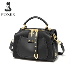 Foxer stilvolles Geschenk für Mama Split Leder Umhängetasche hochwertige Dame Schulter Umhängetasche Retro Damen mittlere Handtasche