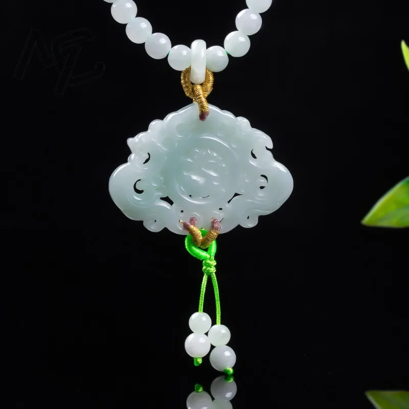 

New Natural Burmese Emerald White Jade Dragon Phoenix Pendant Jadeite Amulets Fashion Lucky Jewelry Charm Gifts Sweater Chain