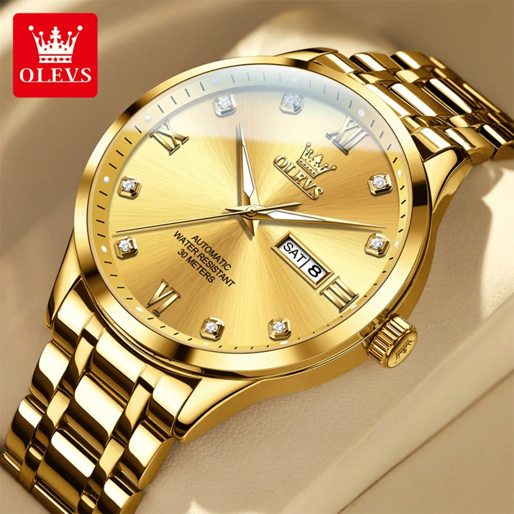 

OLEVS 9946 оригинальные мужские часы с двойным календарем, светящиеся водонепроницаемые мужские часы, роскошные деловые автоматические механические часы для мужчин