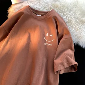 Männliches und weibliches lächelndes Gesicht T -Shirt, Oberseite des losen Pullover -Extragrade, Kurzarm, amerikanische Mode, einfach, süß, einfach, Jungen, Paar 6 Hauptverkäufe Lächeln Kleidung - №4