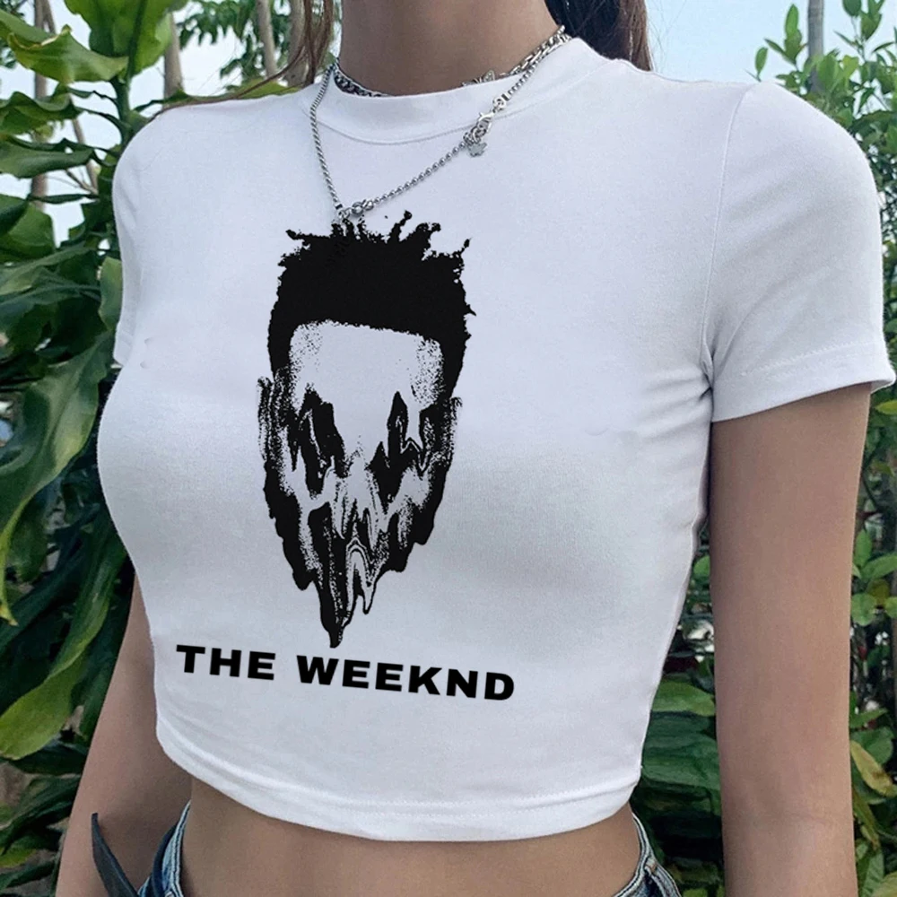 the Weeknd clothes t-shirt female print aesthetic white kawaii streetwear crop top graphic tees women