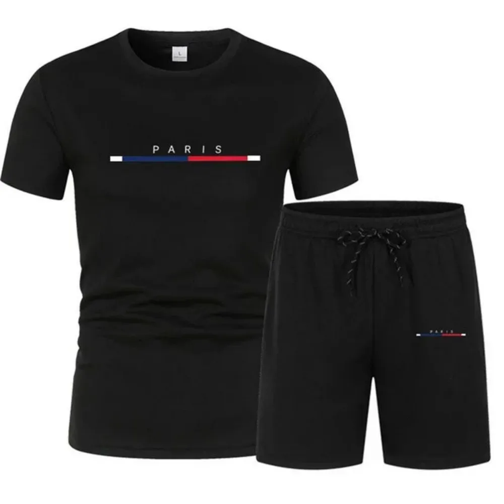 New fashionable men's casual breathable comfortable quick drying round neck T-shirt shorts set outdoor men's sportswear set