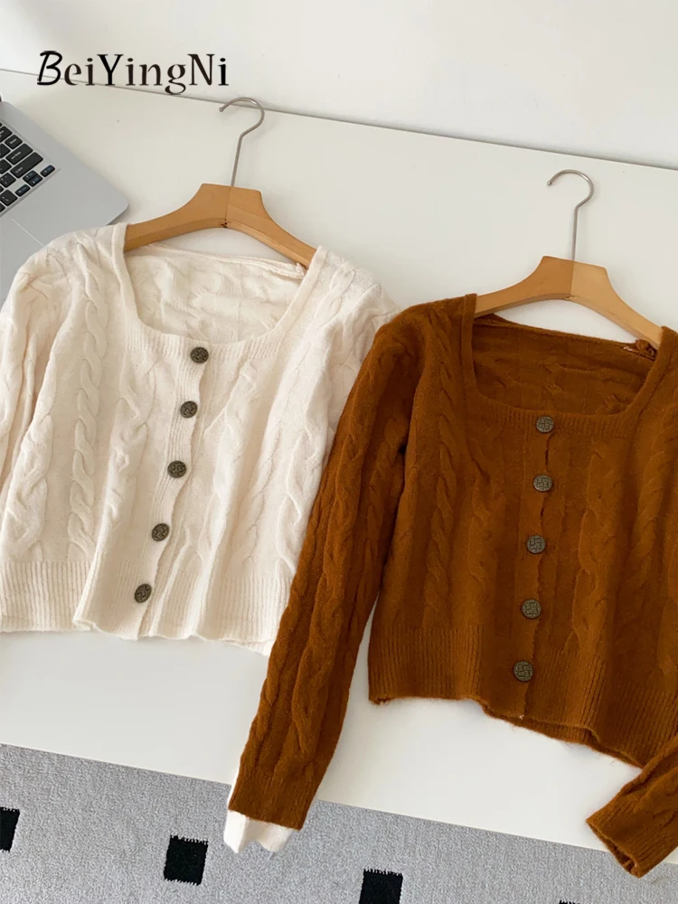 

Beiyingni 2026 New Fashion Women Cardigans French Knitwear Solid Color Casual Single Breasted Sweater Female Warm Black Jumpers