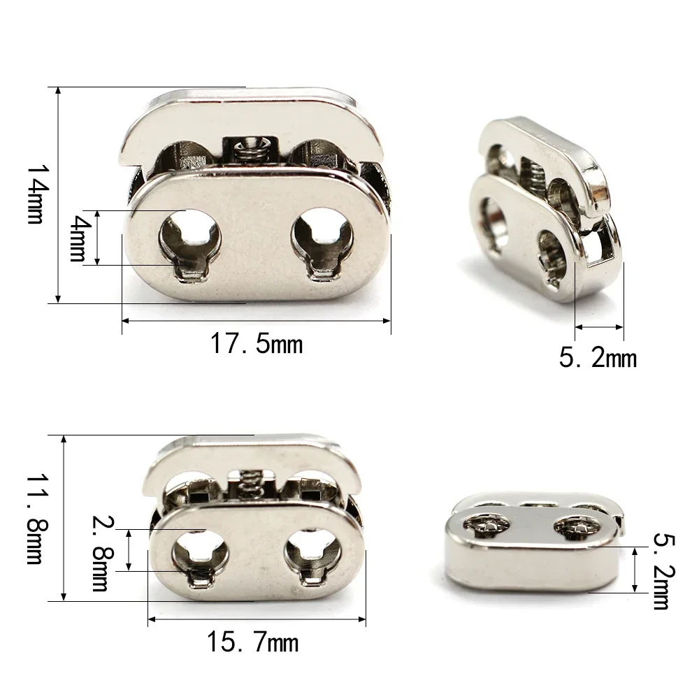 DOTOLLE 5Pcs Shock Cord Rope Stopper Alloy Spring Buckles Metal Cord Lock For Clothes 2 Hole Replacement Hoodie Shoes Bag Crafts