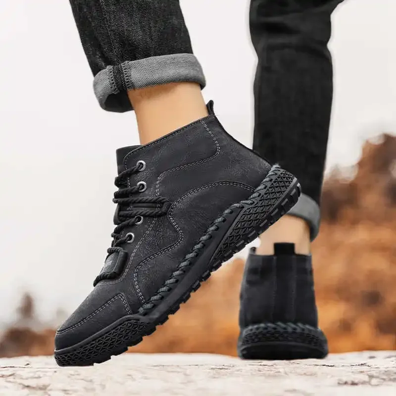 

New Men's Boots Winter High Top Leather Shoes 2025 Fashion Cotton Shoes Ankle Boots Business Casual Outdoor Shoes Male Sneakers