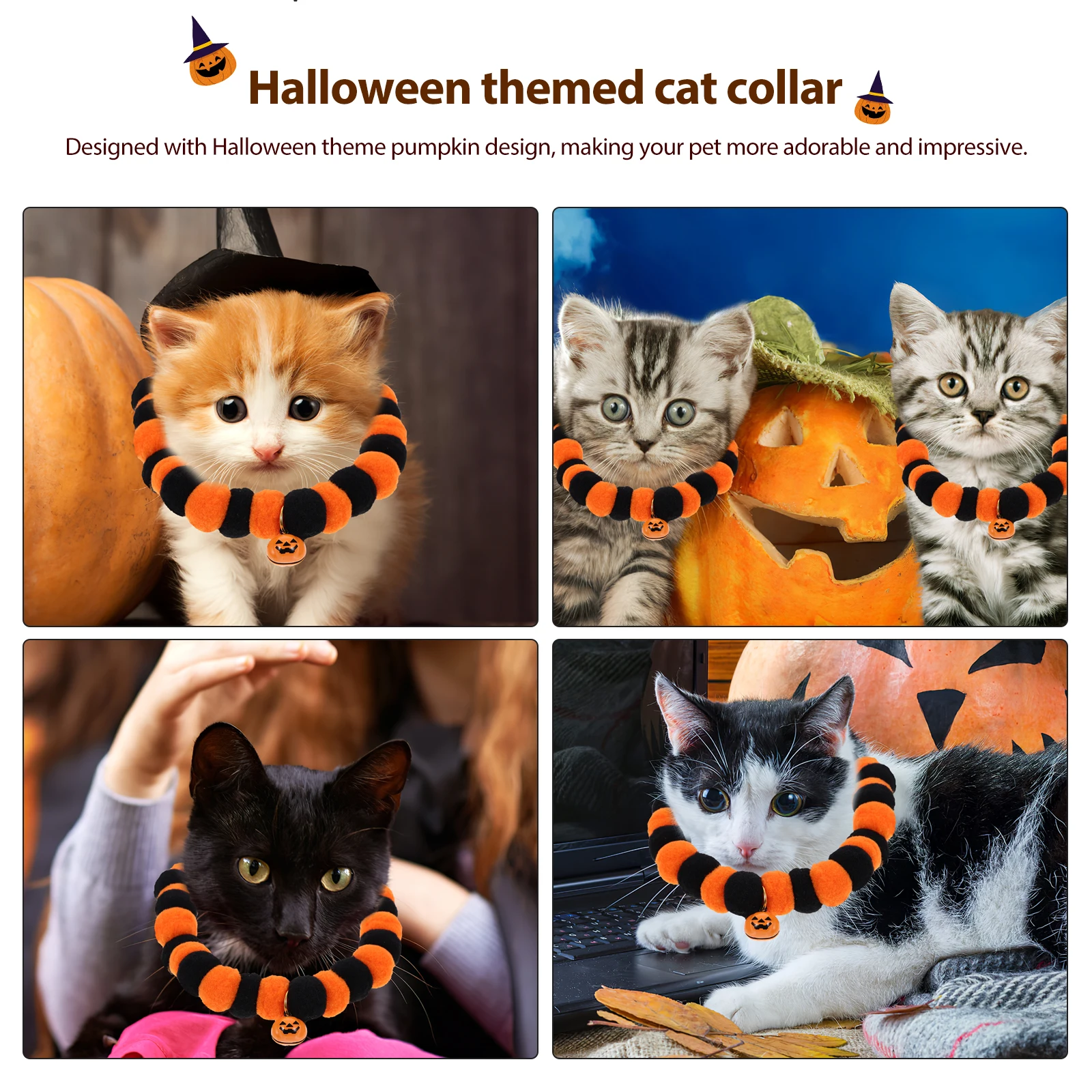 

2 Pcs Halloween Pet Pumpkin Bell Necklace Kitten Collars Comfortable The Dog Suit