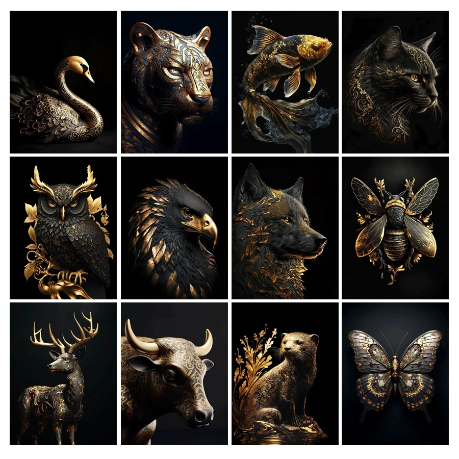 Gold Black Animals Diamond Painting Swan Cat Butterfly Diy Full Mosaic Arts Rhinestone Embroidery Bee And Owl Wall Decor
