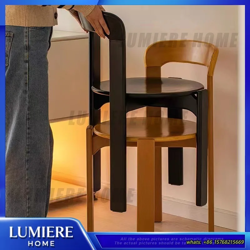 Vintage Style Stackable Dining Chair for Cafe Restaurant Home Use Solid Wood Retro Chinese Design Furniture