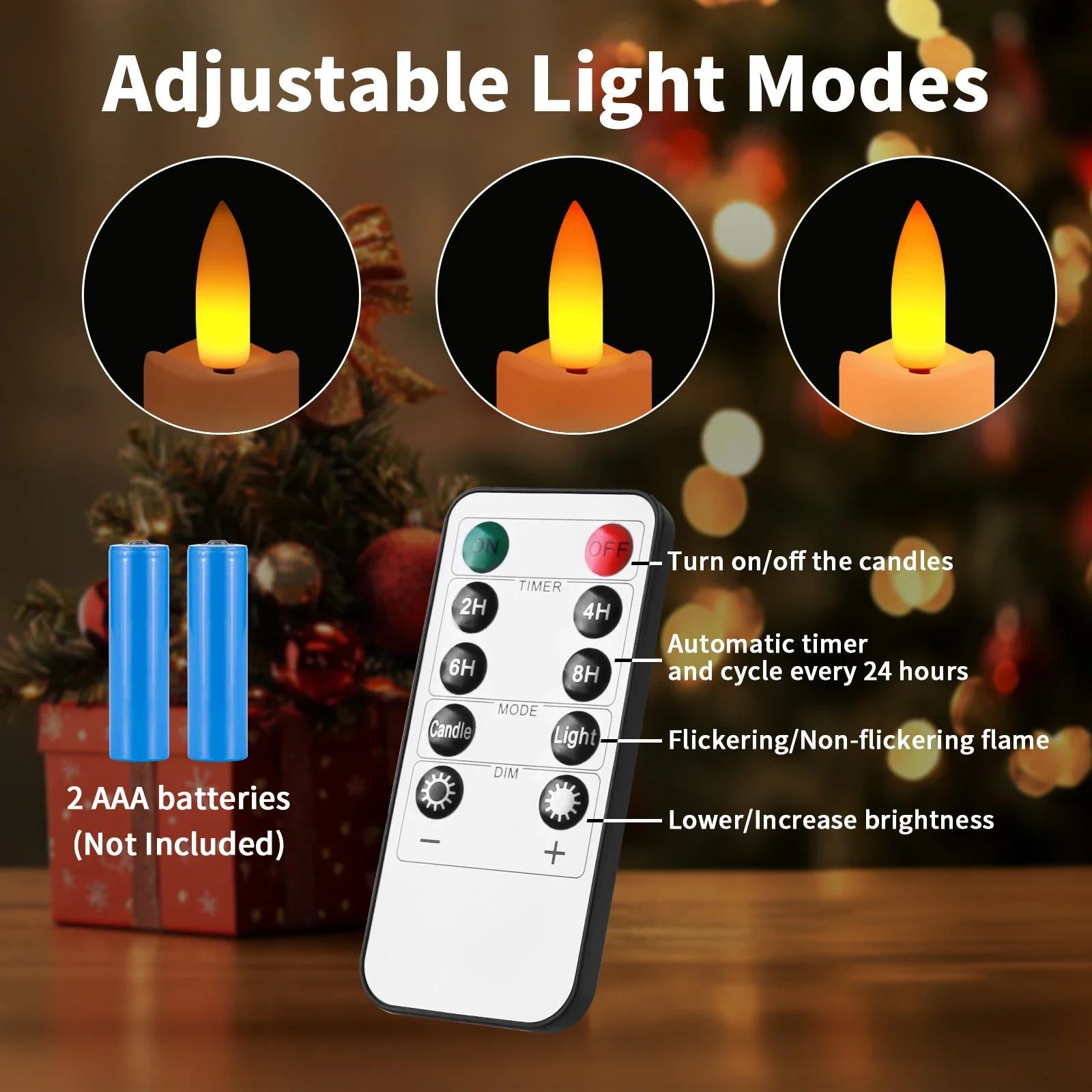 25CM Flameless Taper LED Candles Set with Remote Timer 3D-Wick Flickering Window Candles Electronic Christmas Candlesticks Light