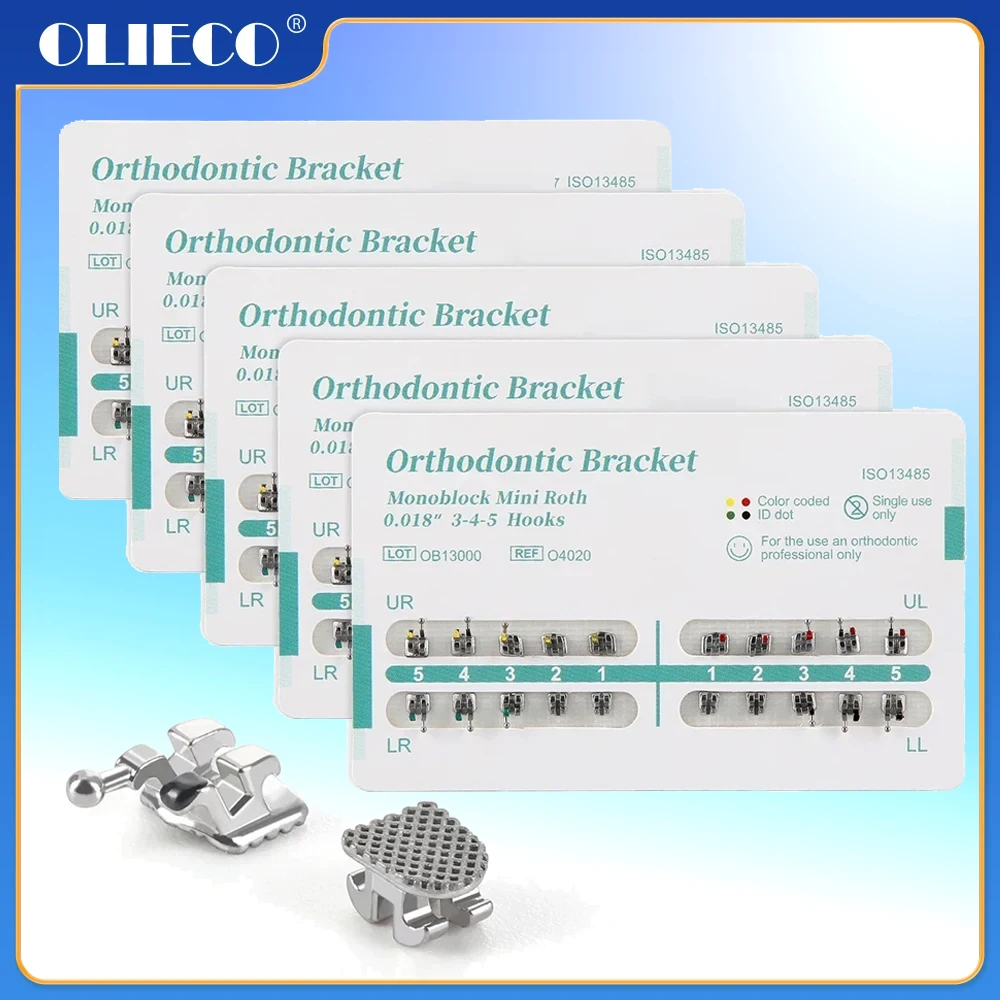 

5Packs Dental Orthodontic MIM Monoblock Brackets Mini Roth/MBT 0.022"/0.018" with 3-4-5 Hooks Metal Ortho Bracket Brace