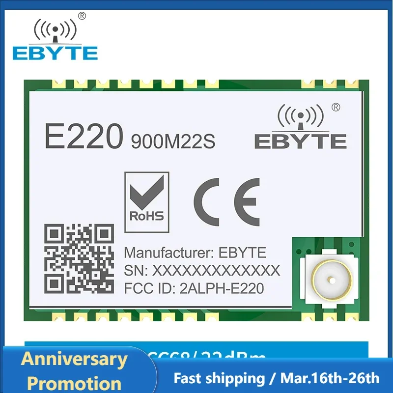 LLCC68 LoRa 868Mhz  915Mhz Wireless Module 22dBm 6km Long Range E220-900M22S EBYTE PA+LNA RF Receiver Transmitter IPEX Antenna