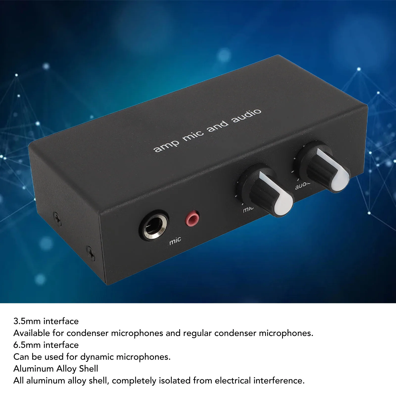 

3,5 мм конденсаторный микрофон, усилитель для наушников, стереозвук, предусилитель, алюминий, широко совместимый, 5,5x2,1 мм для компьютеров