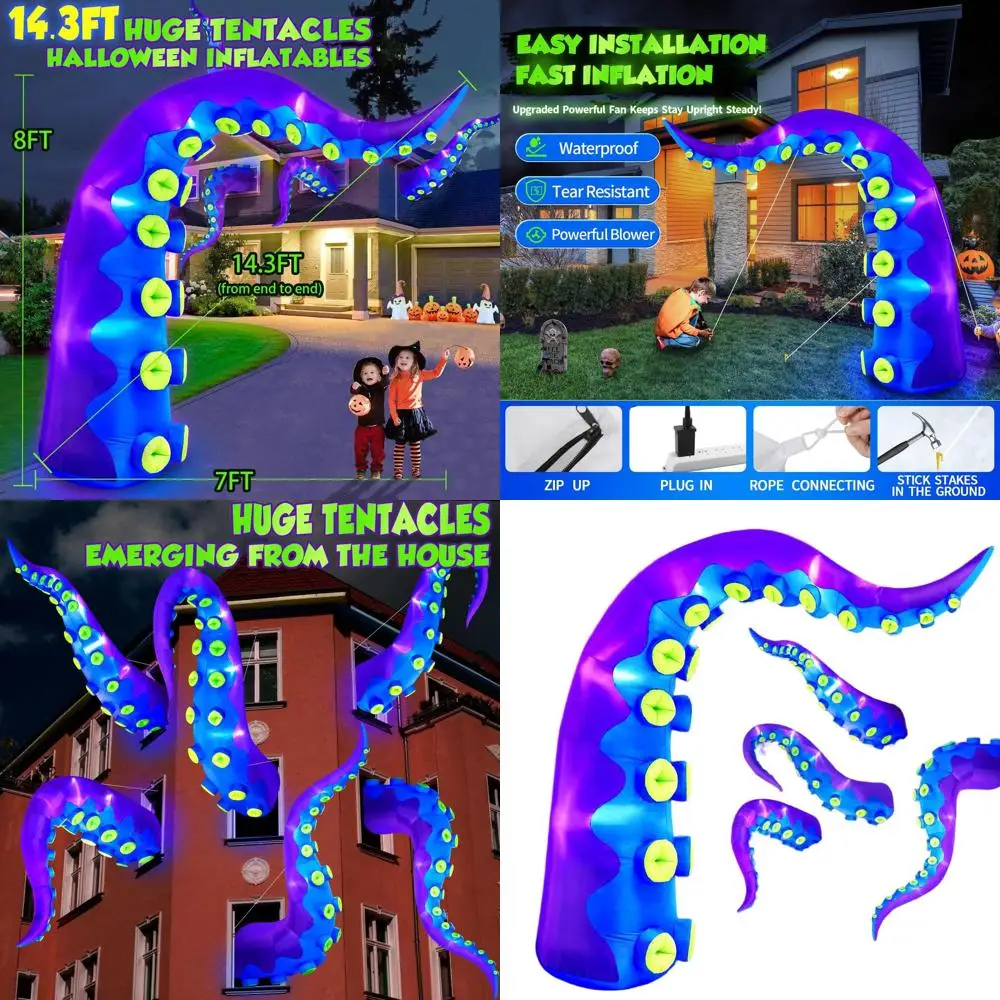 

14FT Inflatable Octopus Tentacles for Halloween, Outdoor LED Lit Decorations, Large Spooky Yard Lawn Party