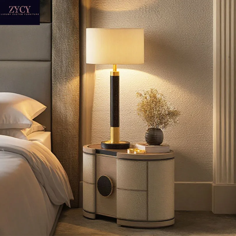 Italian High-End Modern Solid Wood Bedroom Furniture Smart Marble Bedside Table Versatile for Hotel Home Use Living Room Leather