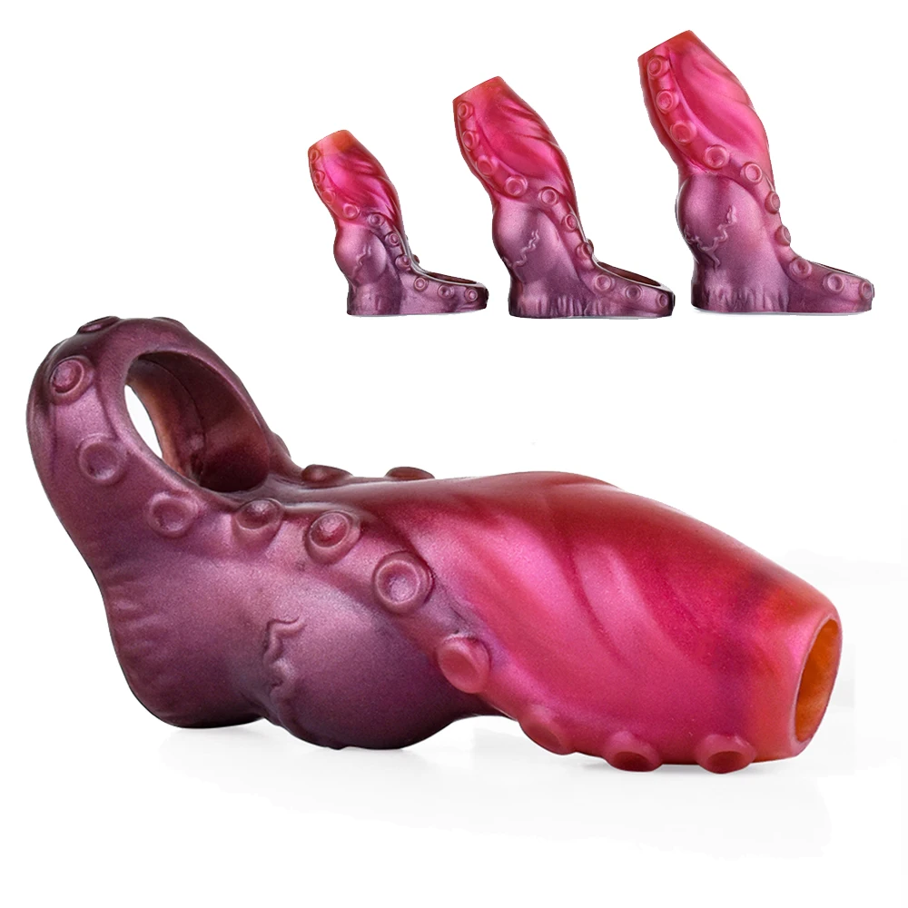 NNSX Silicone Penis Enlargement Cock Sleeve with Soft Octopus Suction Nubs Hollow Dildo Sheath Delay Ejaculation Sex Toy Men