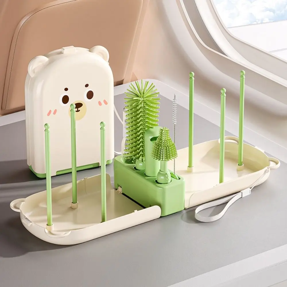 Convenient Baby Bottle Brush Set Long Handle 360 Degree Rotation Washing Tool Set with Stand Water Bottle Cleaner