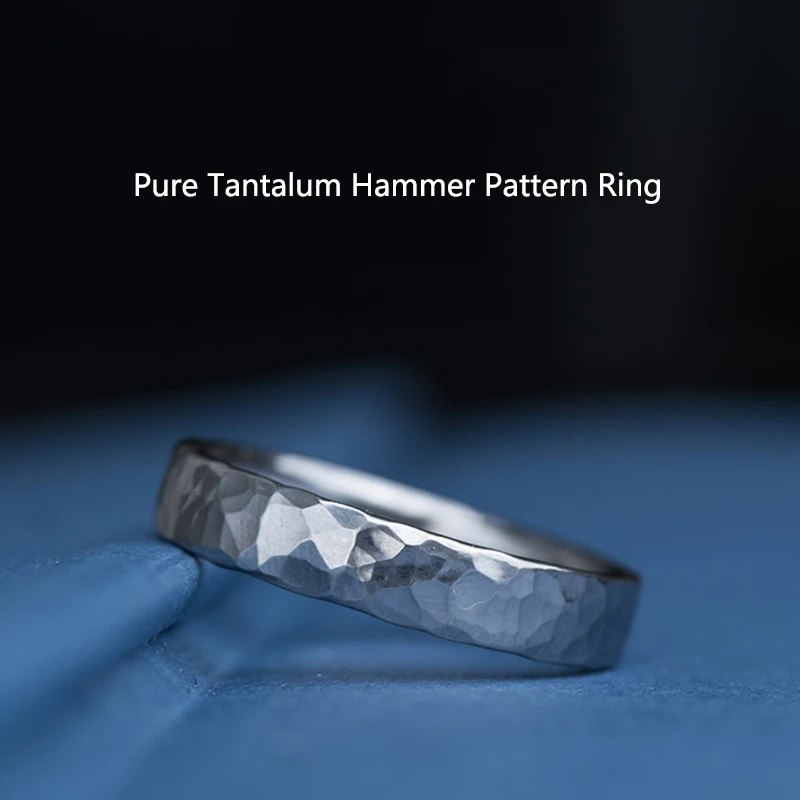 Pure Tantalum Hammer Pattern Ring Made of Rare Metal Material with Corrosion Resistance, Original Lover Gift for Girlfriend Male