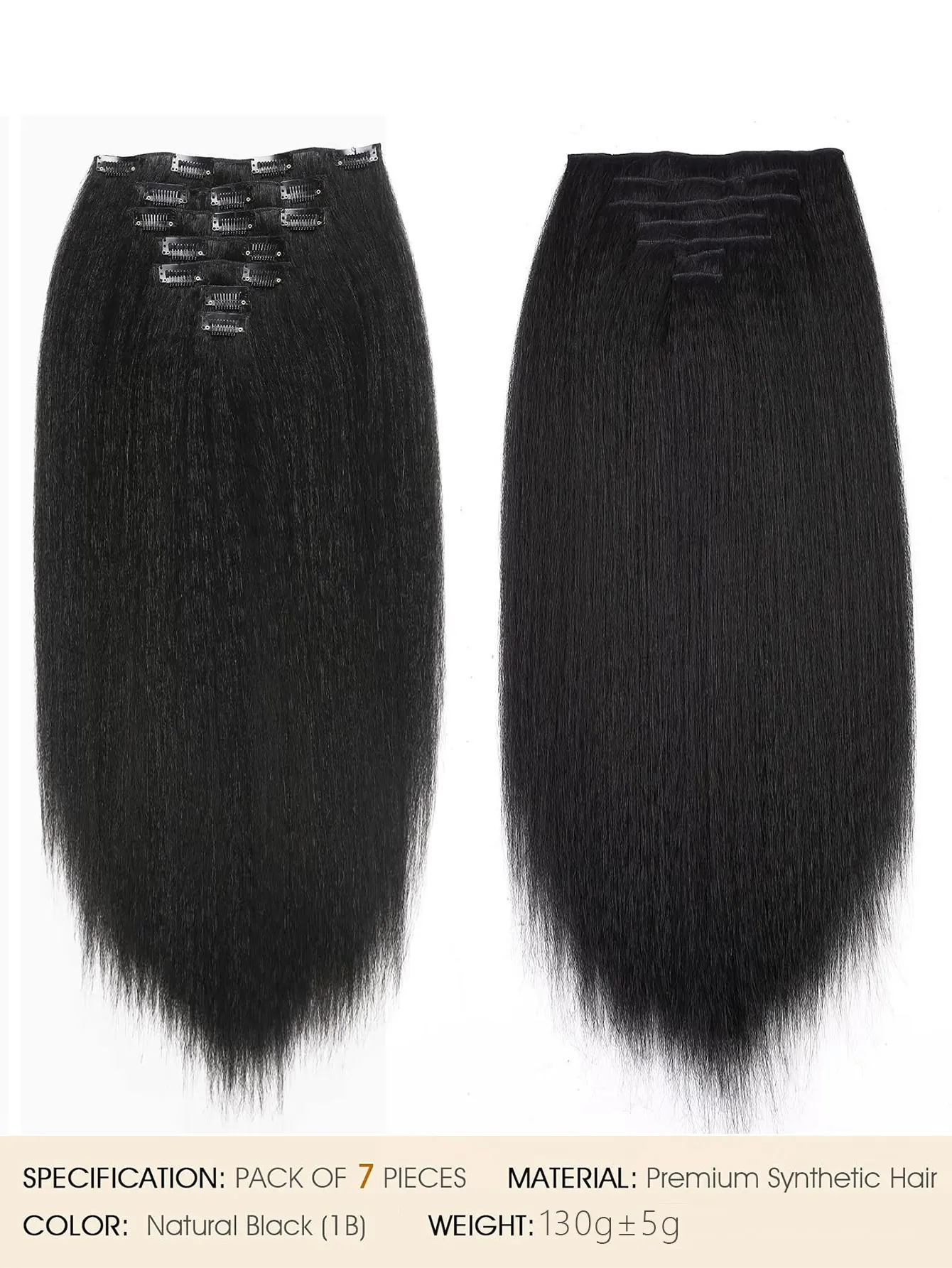 12 Inch - 26 inch 7 Pcs Yaki Kinky Straight Clip In Hair Extensions Black Hair   y2k Seamless Clip Ins for Black Women