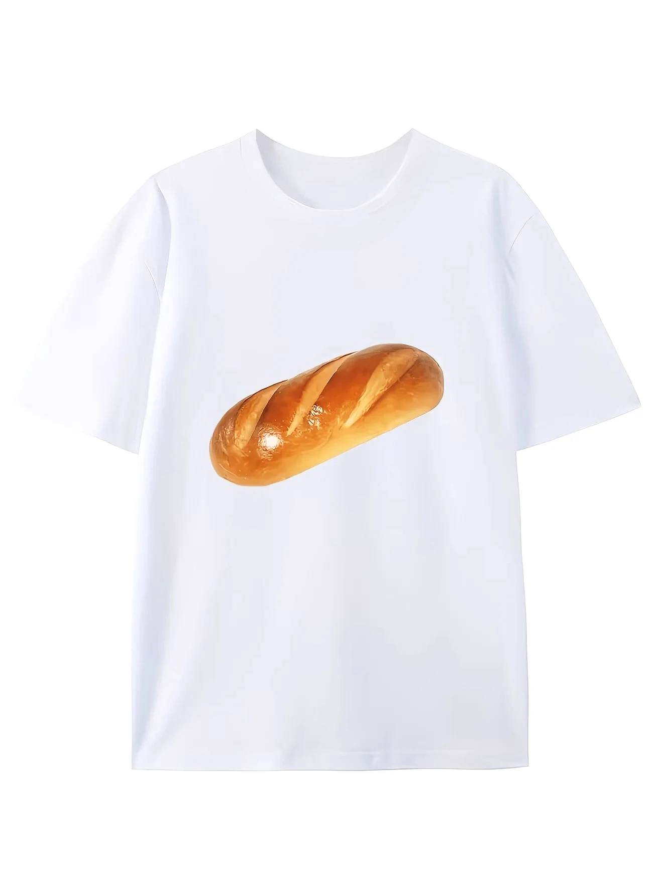 Realistic French Bread Graphic T-Shirt Women Funny Baguette Print Tee Foodie Gift Short Sleeve Summer Casual Bakery Promo Tops